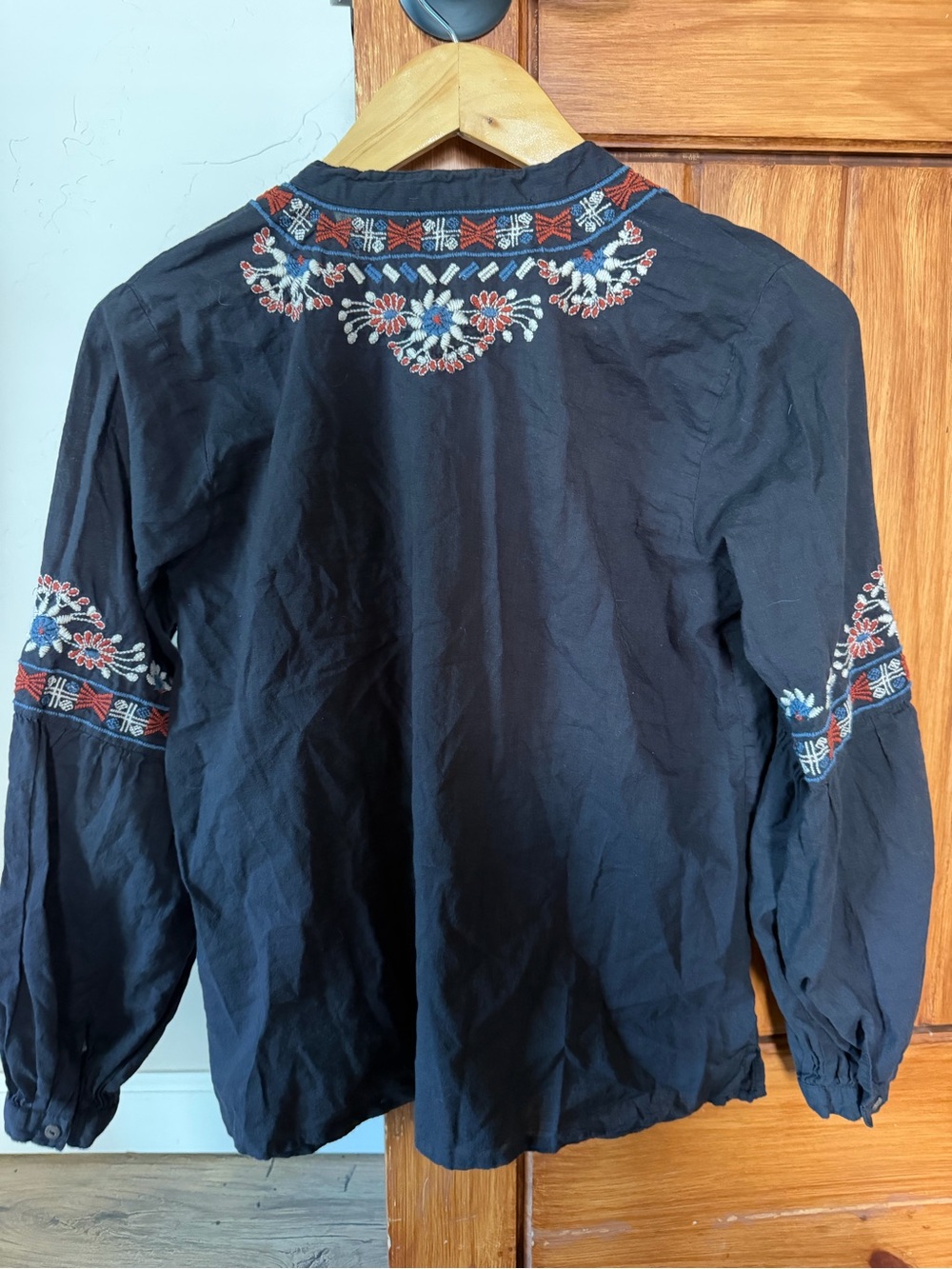 Maison Hotel Embroidered 100% Cotton Blouse - Black - Size S - Picture 6 of 7